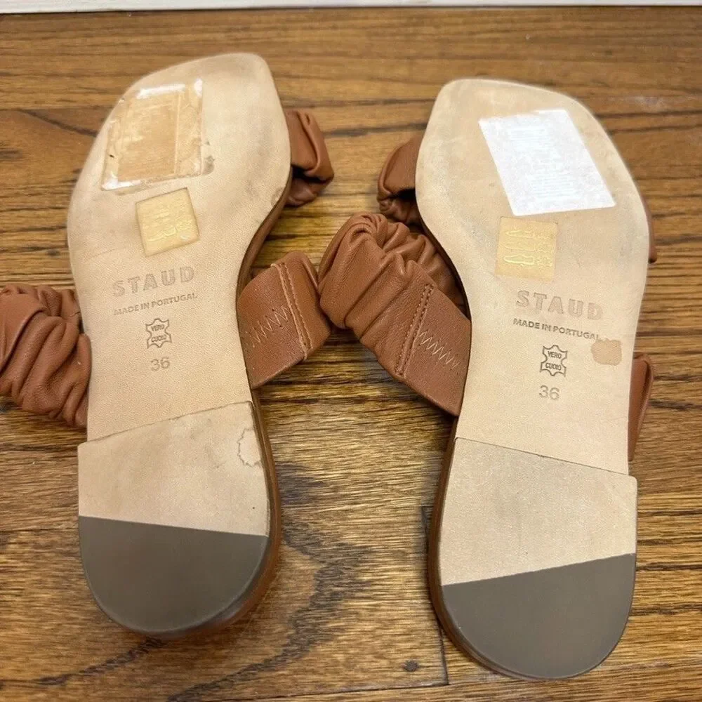 STAUD‎ Sandals Sz 36 / US 6 Maya Ruched Leather Slides Brown New - Picture 4 of 6
